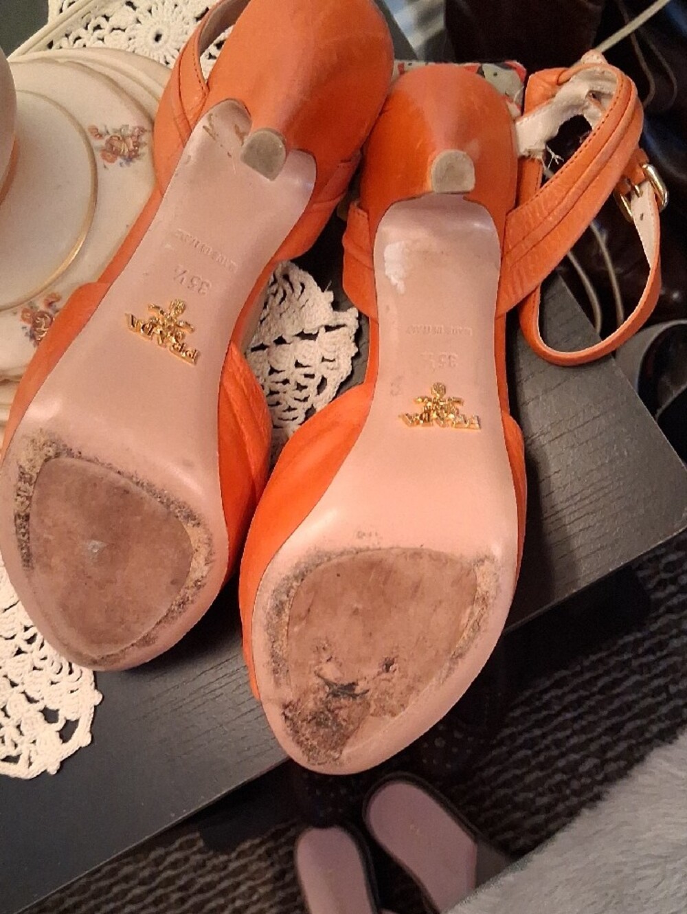 Prada Orange Knotted Slingback High Heels - Picture 6 of 8